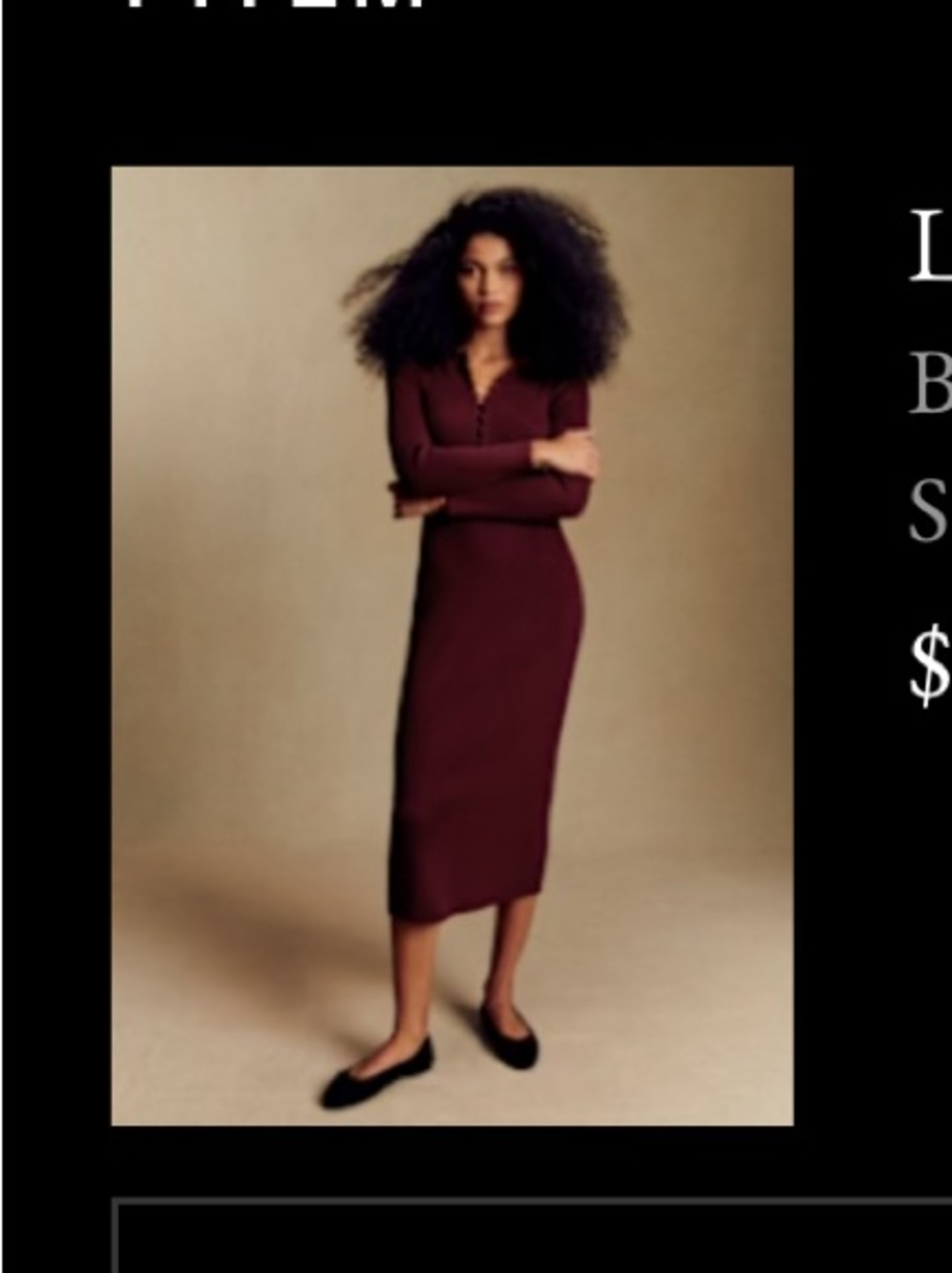 Sezane Long-Sleeve Ribbed Henley Dress in Burgundy